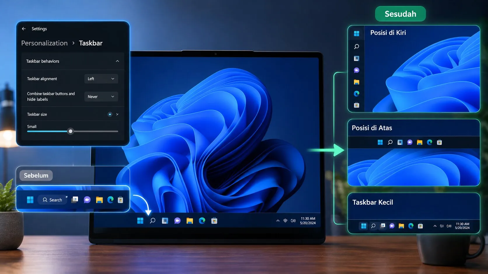 Akhirnya! Taskbar Windows 11 Kini Bisa Dipindah & Diperkecil